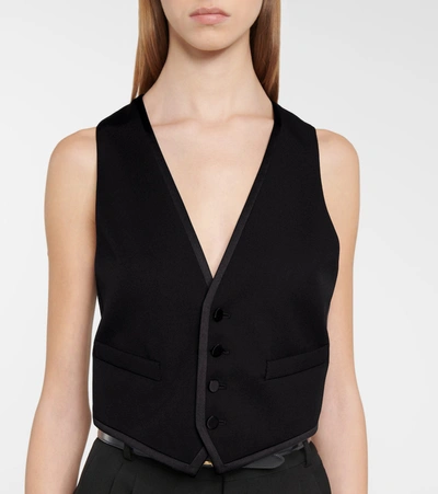 Saint Laurent Wool Grain De Poudre Vest In Black