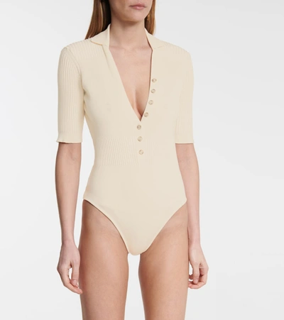 Shop Jacquemus Le Body Yauco Ribbed-knit Bodysuit In Beige