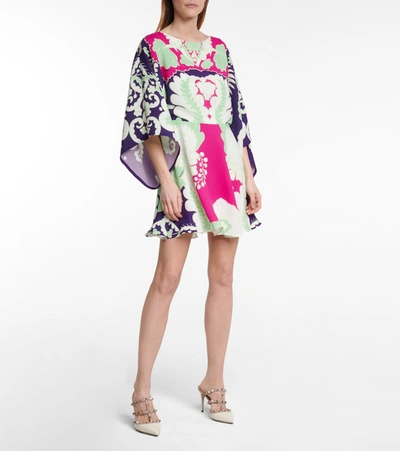 Shop Valentino Printed Silk Minidress In Multicoloured