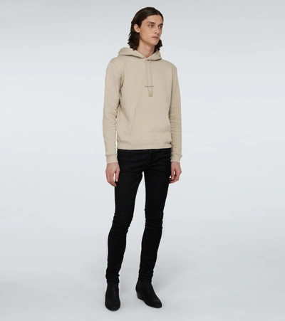 Shop Saint Laurent Cotton Logo Hooded Sweatshirt In Beige