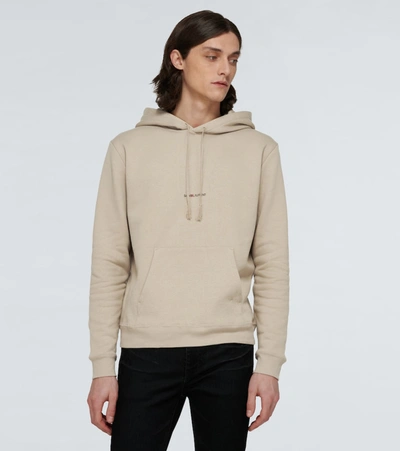 Shop Saint Laurent Cotton Logo Hooded Sweatshirt In Beige