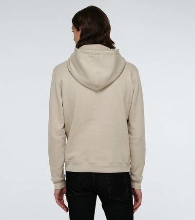 Shop Saint Laurent Cotton Logo Hooded Sweatshirt In Beige