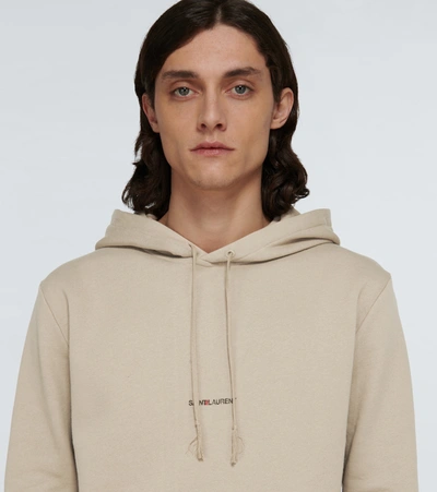 Shop Saint Laurent Cotton Logo Hooded Sweatshirt In Beige