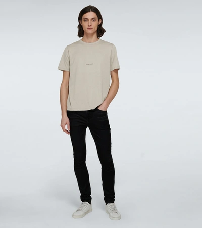 Shop Saint Laurent Short-sleeved Cotton Logo T-shirt In Beige