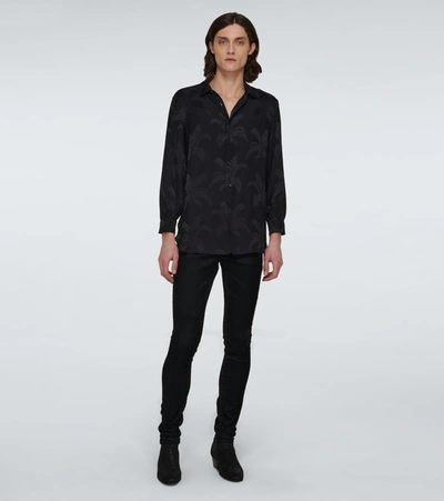Shop Saint Laurent Silk Jacquard Long-sleeved Shirt In Black