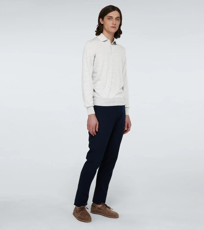 Shop Brunello Cucinelli Cashmere-blend Long-sleeved Polo In Grey