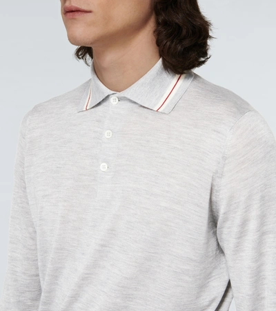 Shop Brunello Cucinelli Cashmere-blend Long-sleeved Polo In Grey