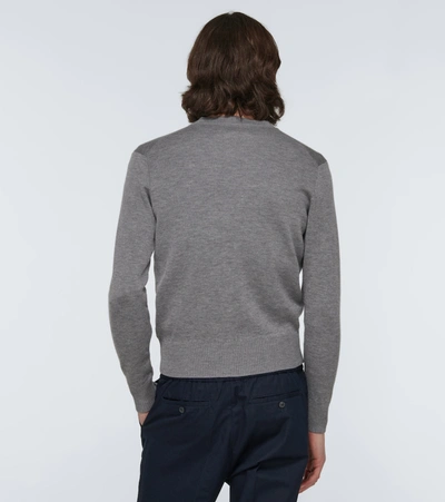 Shop Ami Alexandre Mattiussi Ami De Coeur Merino Wool Cardigan In Grey