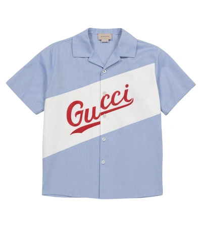 Shop Gucci Logo Cotton Shirt In Blue