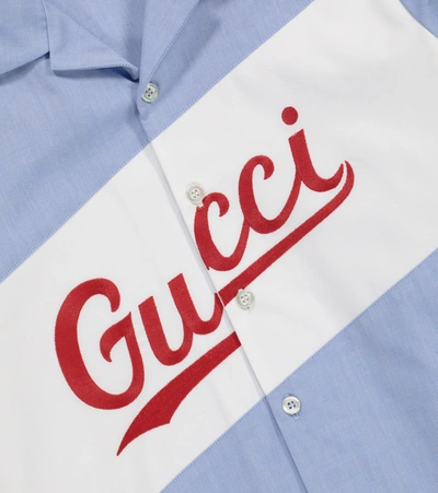 Shop Gucci Logo Cotton Shirt In Blue