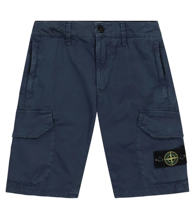 Shop Stone Island Junior Stretch-cotton Cargo Shorts In Blue
