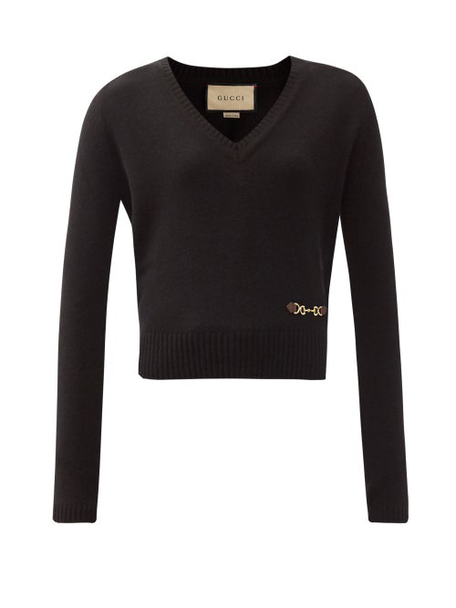 Gucci Horsebit-embellished V-neck Cashmere Sweater In Black | ModeSens