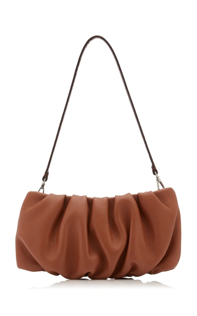 Shop Staud Bean Ruched Leather Shoulder Bag In Brown