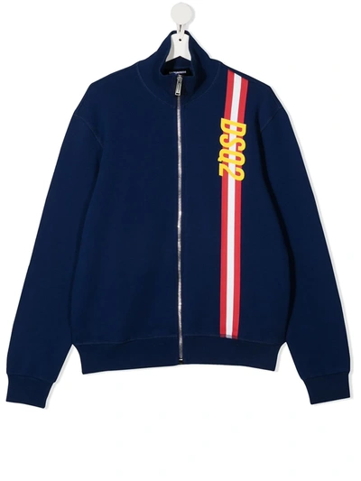 Shop Dsquared2 Teen Stripe-print Bomber Jacket In Blue