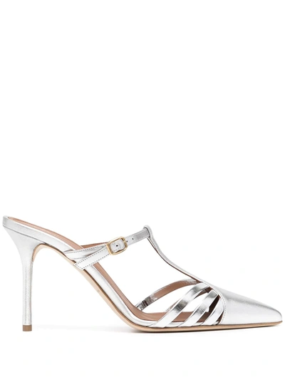 Shop Malone Souliers Pointed-toe Mid-heel Mules In Silver