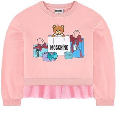 Shop Moschino Pink Shopping Bear Tulle Hem Sweatshirt