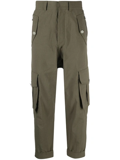 Shop Balmain Cropped Cargo Trousers In Green