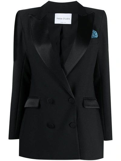 Shop Hebe Studio Double-breasted Blazer In Black