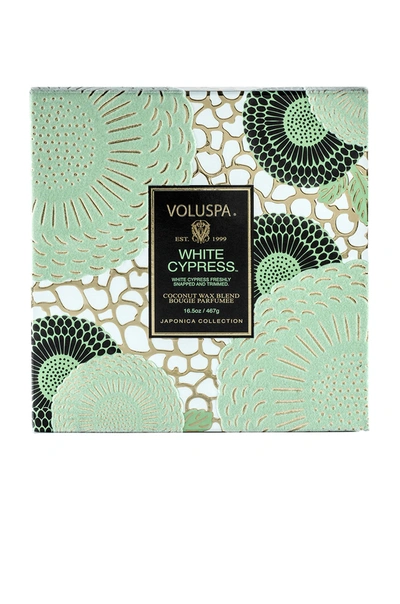 Voluspa White Cypress Boxed 2 Wick Glass Candle In White Cypress