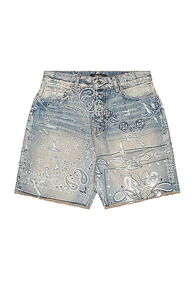 Shop Amiri Screen Print Bandana Shorts In Clay Indigo