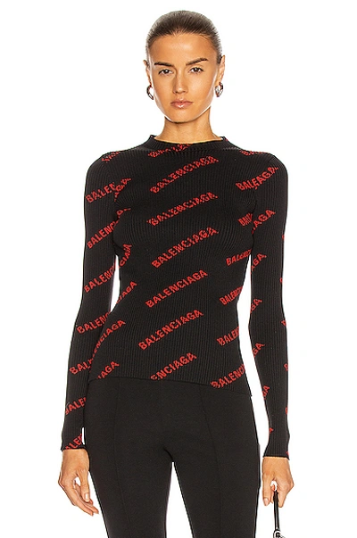 Shop Balenciaga Long Sleeve Crewneck Sweater In Black & Red