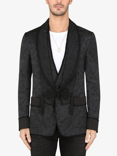 Shop Dolce & Gabbana Jacquard Tuxedo Blazer In Black