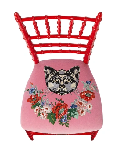 Shop Gucci Chiavari Cat-print Chair In Red
