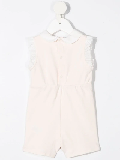 Shop Chloé Ruffle-trimmed Cotton Romper In Neutrals