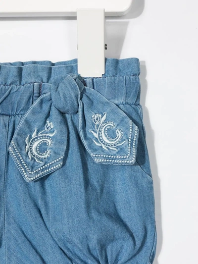 Shop Chloé Bow-detail Denim Shorts In Blue