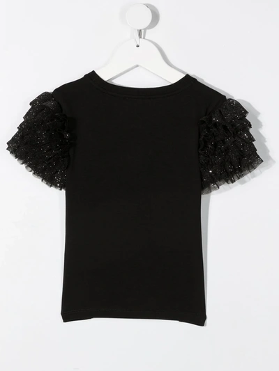 Shop Moschino Ruffle-sleeve Stretch-cotton T-shirt In Black