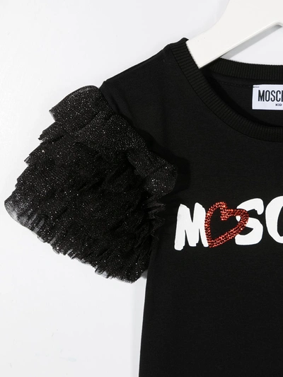 Shop Moschino Ruffle-sleeve Stretch-cotton T-shirt In Black