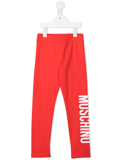 Shop Moschino Logo-print Stretch-cotton Leggings In Red