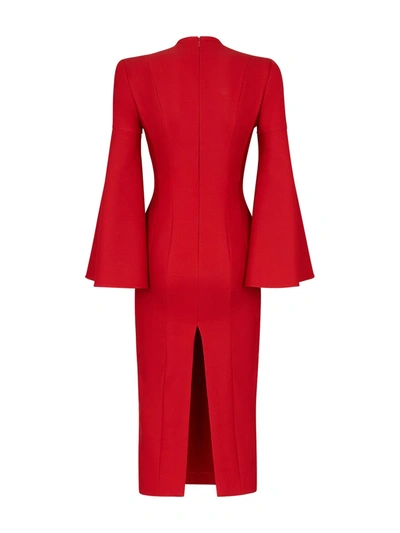 Shop Fendi Tulip-sleeve Midi Sheath Dress In Red