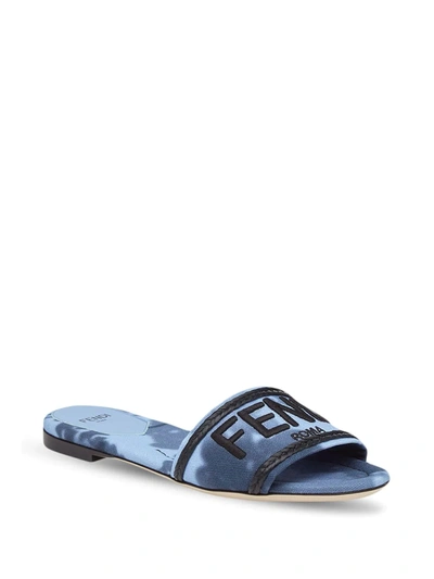 Shop Fendi Floral Tie-dye Logo Sandals In Blue ,black