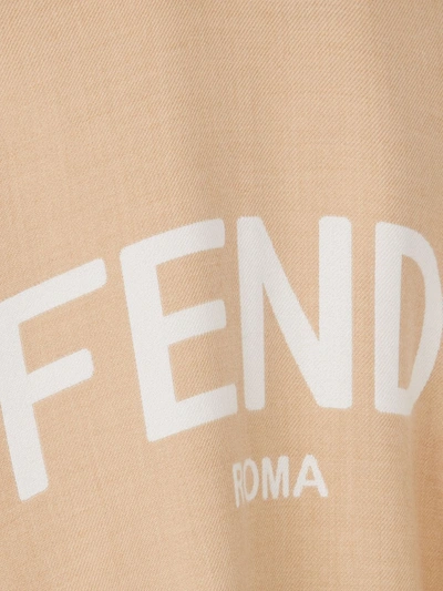 Shop Fendi Logo Print Frayed Cape In Neutrals