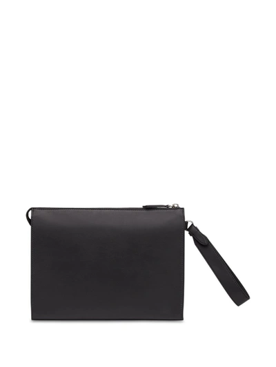 Shop Fendi Debossed-logo Wrist Strap Pouch In Black