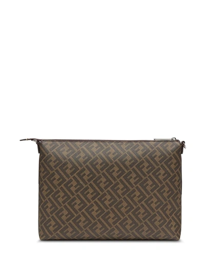 Shop Fendi Ff Motif Messenger Bag In Brown