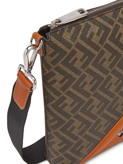 Shop Fendi Ff Motif Messenger Bag In Brown