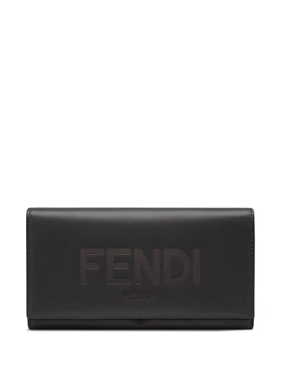 Shop Fendi Logo-debossed Continental Wallet In Black