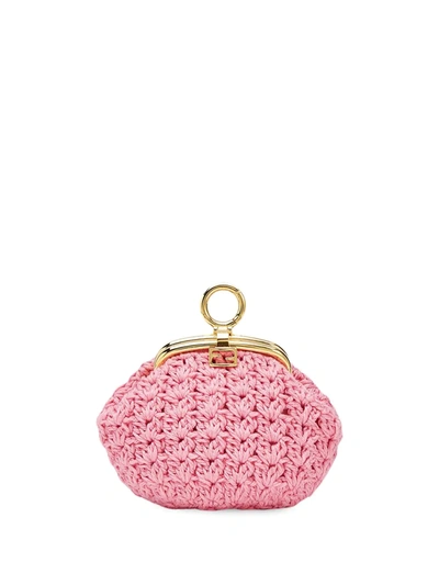Shop Fendi Crochet Design Coin Purse In Pink