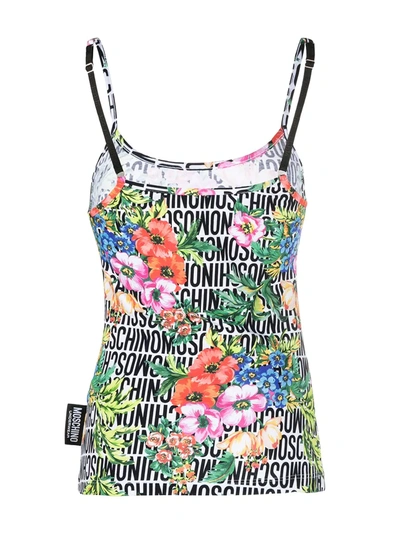 Shop Moschino Floral Logo Loungewear Top In White