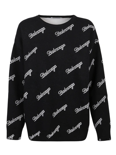 Shop Balenciaga Signature Logo Sweater In Black/white
