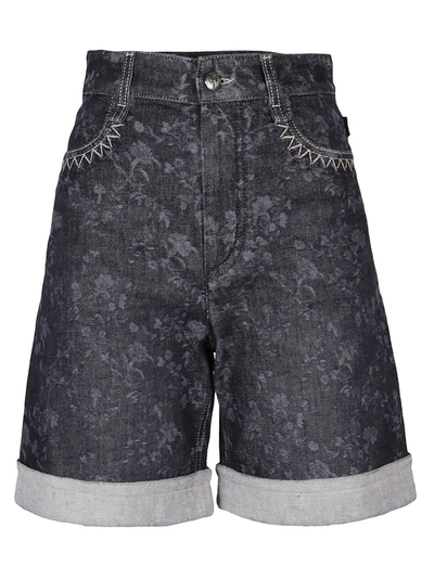 Shop Chloé Embroidered Denim Shorts In Obscure Grey