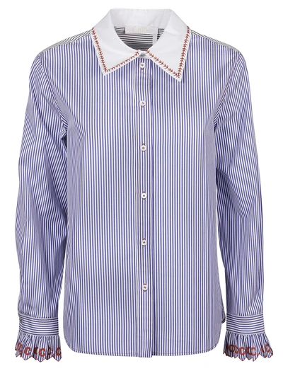 Shop Chloé Embroidered Stripe Shirt In Blue/white