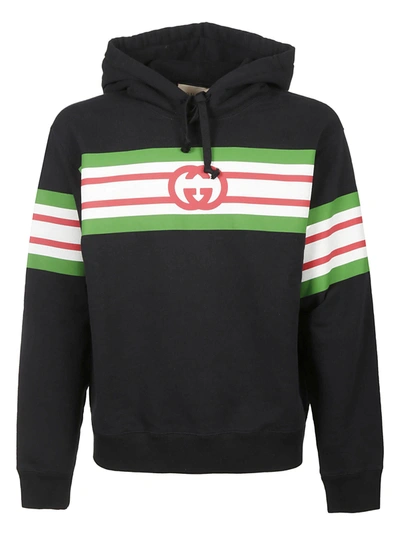 Shop Gucci Stripe Logo Hoodie In Black/multicolor