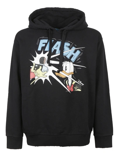 Shop Gucci Donald Duck Printed Hoodie In Black/mix