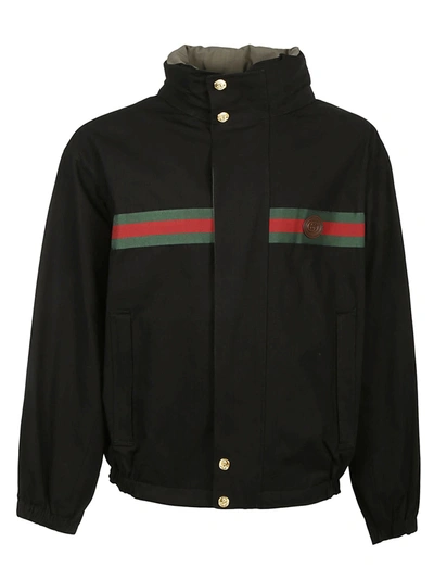 Shop Gucci High-neck Web Stripe Detail Reversible Jacket In Black/mix