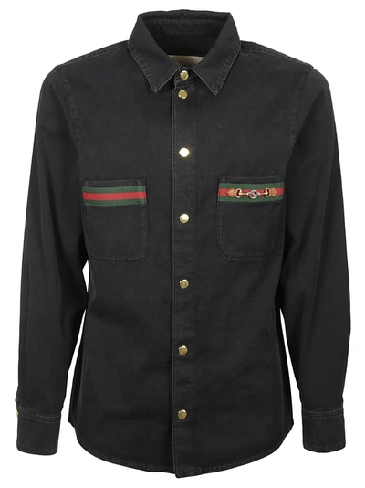 Shop Gucci Denim Jacket In Black/mix