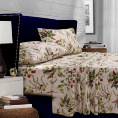 Shop Tribeca Living Maui Floral Printed 300 Thread Count Percale Extra Deep Pocket Full Sheet Set In Multicolor