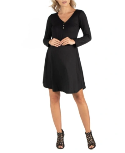 Shop 24seven Comfort Apparel Henley Style Long Sleeve Maternity Dress In Black